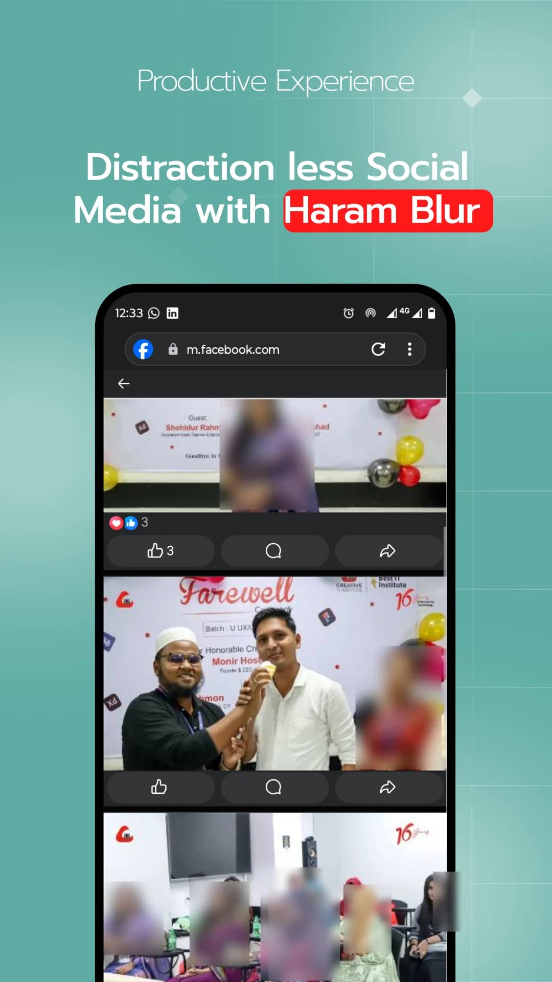 Distraction-free social media feed filter hiding Reels and Shorts in Muslim AI Browser
